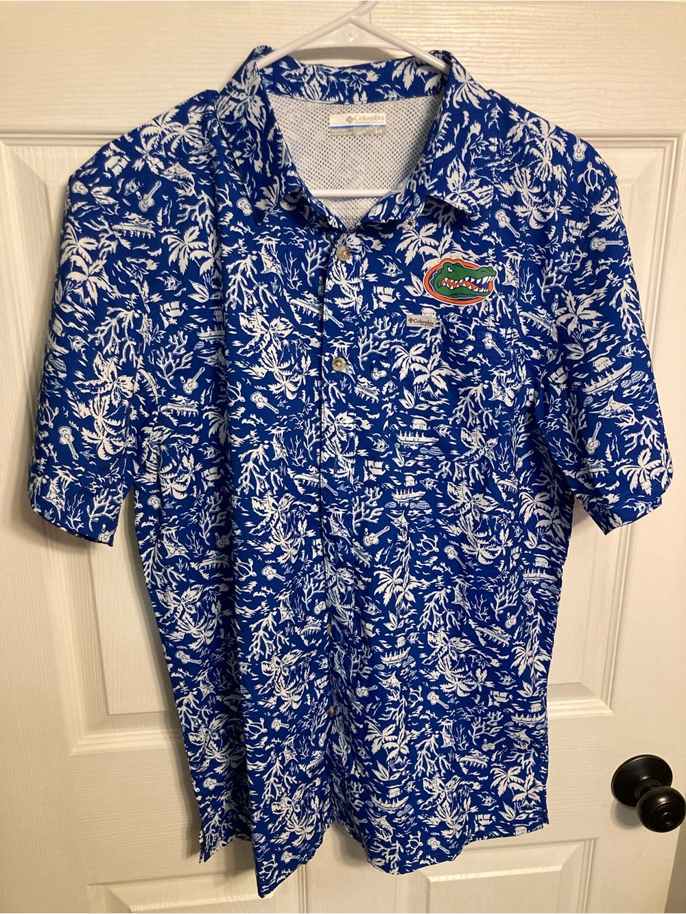 Columbia Royal Blue and White Floral Button-Down Shirt with Florida Gators Logo